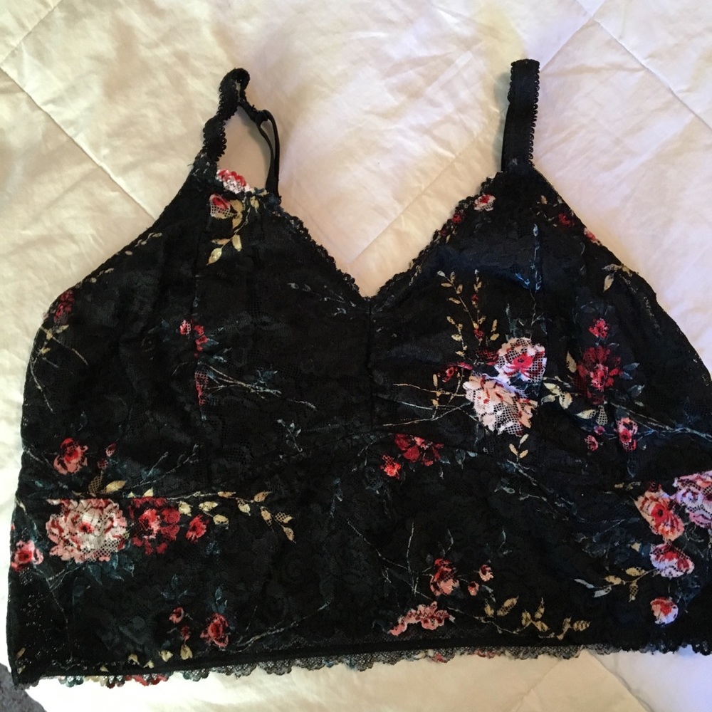Soft cup longline floral and black lace bralette